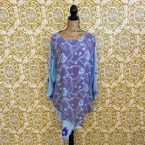 Tienda Ho Lagenlook Artsy Floral Layered Hi-Low Tunic Top One Size RARE